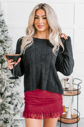 Cozy Intentions Rib Texture Crew Neck Sweater (Black)