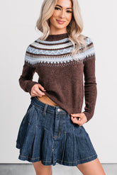 Holding Onto You Fair Isle Pattern Sweater (Dark Brown)