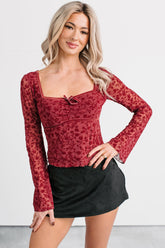 Heart's Calling Long Sleeve Floral Top (Burgundy)