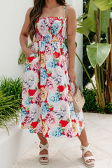 Colorful On The Coast Smocked Floral Midi Dress (Orange Multi)