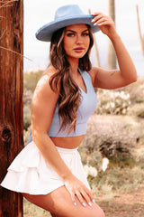 Payal Ribbed Tie-Back Crop Top (Light Blue)