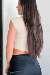 Staying Busy Cap Sleeve Crop Top (Taupe)