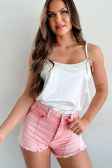 Add A Little Bling Satin Rhinestone Bow Tank Top (Ivory)