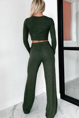 Asa Heathered Knit Crop Top & Pants Set (Olive)
