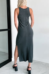 Chances Are Ribbed Tank Midi Dress (Charcoal)