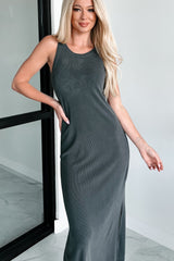 Chances Are Ribbed Tank Midi Dress (Charcoal)