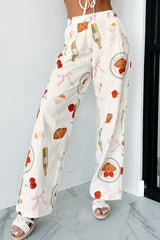 Back In Paris Printed Wide Leg Pants (Ivory)