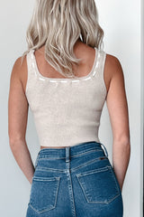 Convincing Manner Contrast Stitch Crop Tank (Natural/White)