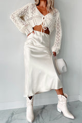 Posh Direction Satin Midi Skirt (Cream)