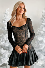 Fallen Halo Bubble Hem Lace Dress (Black/Nude)