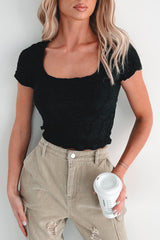 A Little Birdie Told Me Textured Square Neck Top (Black)