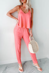 Fields Of Fancies Sleeveless Slim Leg Jumpsuit (Coral)