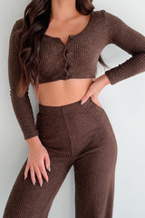 Ive Got My Eye On You Ribbed Long Sleeve Button Down Set (Espresso)