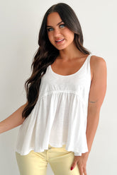 Booked By Brunch Sleeveless Ruffle Top (White)
