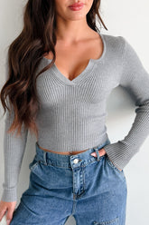 I'll Do Better Sweater Knit Long Sleeve Top (Heather Grey)