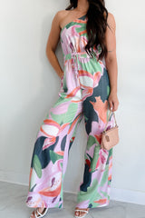 Allow Yourself To Grow One Shoulder Jumpsuit (Purple Multi)