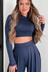 Faded Dreams Long Sleeve Crop Top & Pant Set (Navy)