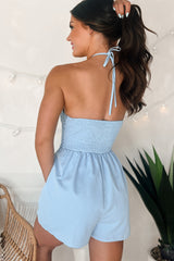 Flirty Beginnings Crochet Halter Romper (Light Blue)