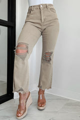 Lachlan High Rise Distressed Straight Leg Jeans (Ash Mocha)