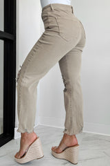 Lachlan High Rise Distressed Straight Leg Jeans (Ash Mocha)