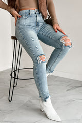 Vince High Rise Distressed Special A Slim Straight Jeans (Medium Light)