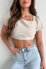 Willa Linen Crop Top With Keyhole Back (Oat)