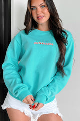 Suitably Sunkissed Embroidered Sweatshirt (Teal)