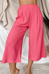 If You Don't Mind Woven Textured Capri Pants (Hot Pink)