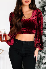 On Cloud Wine Tie Back Velvet Crop Top (Wine)