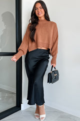 Chic Endeavors Satin Midi Skirt (Black)