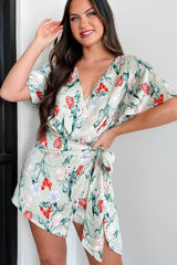 Discovering Paradise Satin Floral Romper (Sage Blue)