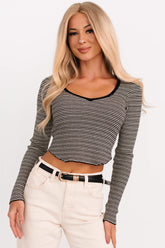 Before You Go Striped Long Sleeve Top (Black)