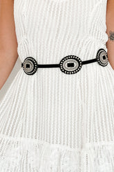 Barnyard Breeze Leather Detailed Concho Belt (Silver/Black)