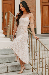 Refined Charm High Low Floral Jacquard Maxi Dress (Blush)