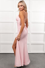 Hollywood Smiles Glittered Lace-Up Maxi Dress (Pink/Pink)