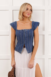 Rouge Tinted Square Neck Corset Style Top (Denim)