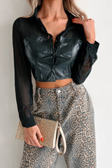 Sheer Passion Faux Leather Blouse (Black)
