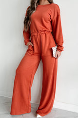 Plausible Deniability Long Sleeve Wide Leg Jumpsuit (Rust)