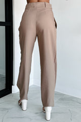 Working Late Pleated Buttoned Cuff Pants (Latte)