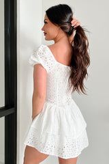 The Heart Knows Tiered Eyelet Mini Dress (White)