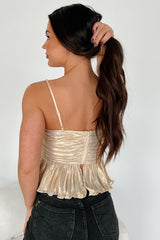 Obsessively Extra Pleated Metallic Tank Top (Champagne)