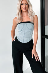 DOORBUSTER Blocking The Haters Denim Contrast Jumpsuit (Black/Denim)