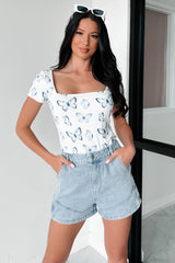 Everyday Happiness Butterfly Print Top (White/Butterfly)