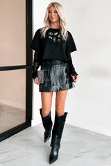 Ain't She Something Velvet Sleeve Western Tee (Black)