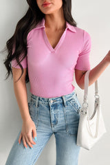 Gracefully Yours Ribbed Polo Bodysuit (Pink)
