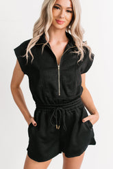 Stay Watching Textured Zip-Up Romper (Black)