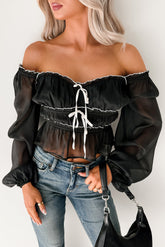 Cute With It Sweetheart Neck Bow Detail Top (Black)