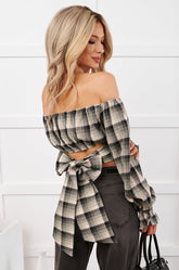 Flirty Traits Plaid Tie-Back Crop Top (Black Combo)