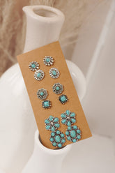 Saddle Dream Turquoise Stone Concho Earring Set (Silver)
