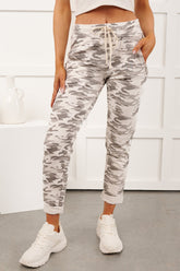 Soft Focus Tie Front Camo Print Joggers (Grey)
